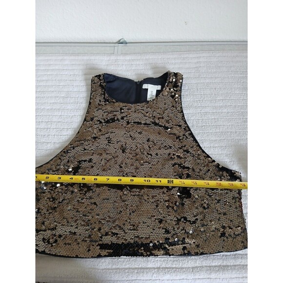H&M Sequins Sparkly Sleeveless Lined Cute Party Dress Size Large Black Gold - Picture 9 of 12